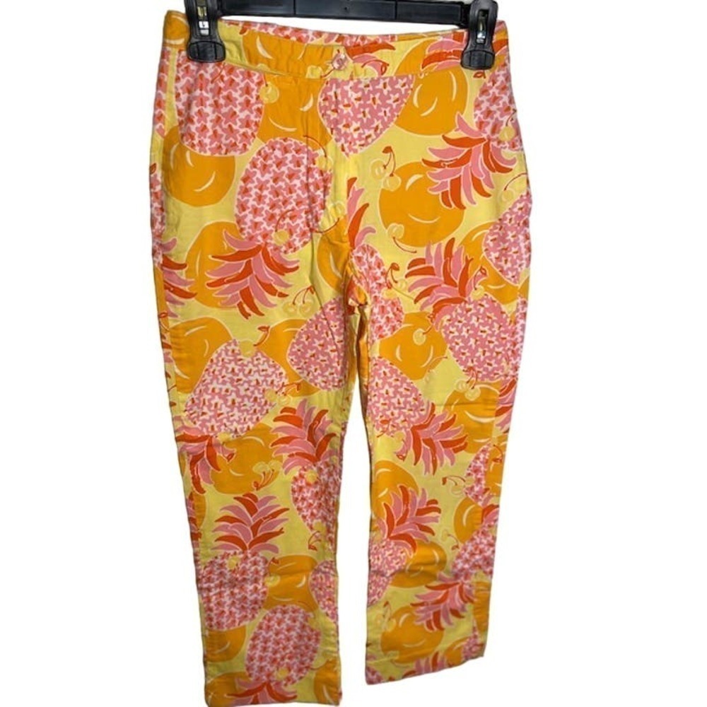 Lilly Pulitzer Vintage Pink‎ Pineapple Cotton Cropped Pants, Women’s Size 0